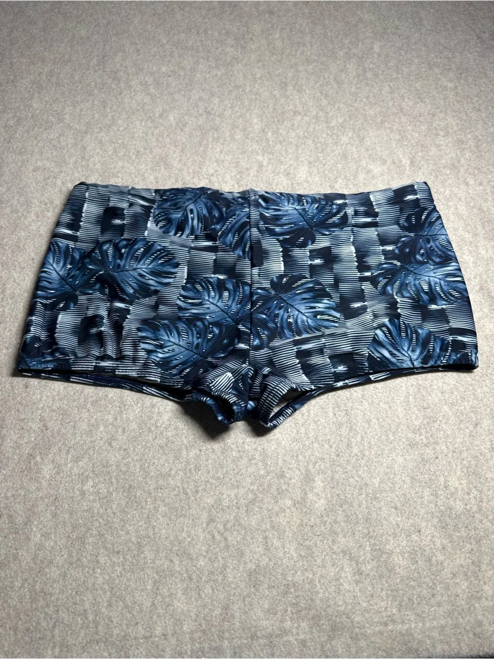 Navy Blue Tropical Leaf Women's Swim Bikini Bottoms